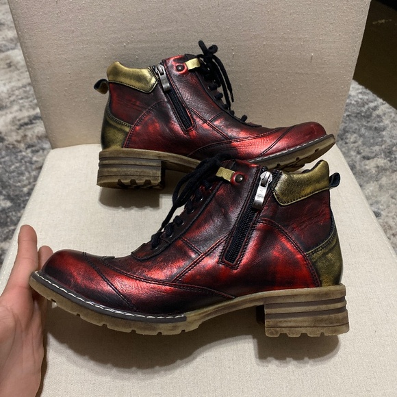 Vitalia Shoes - V italia Giovanni Pewter 39 Leather rare 6” boots Women's heeled red gold 8.5